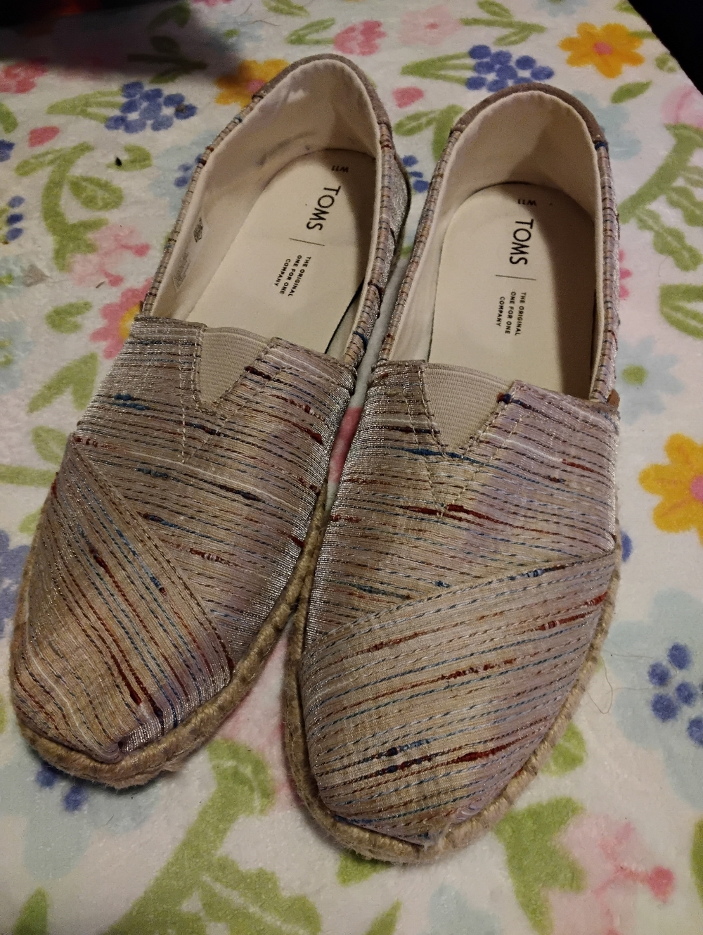 TOMS Cream Multicolor Thread Espadrille Slip-Ons Women's 11